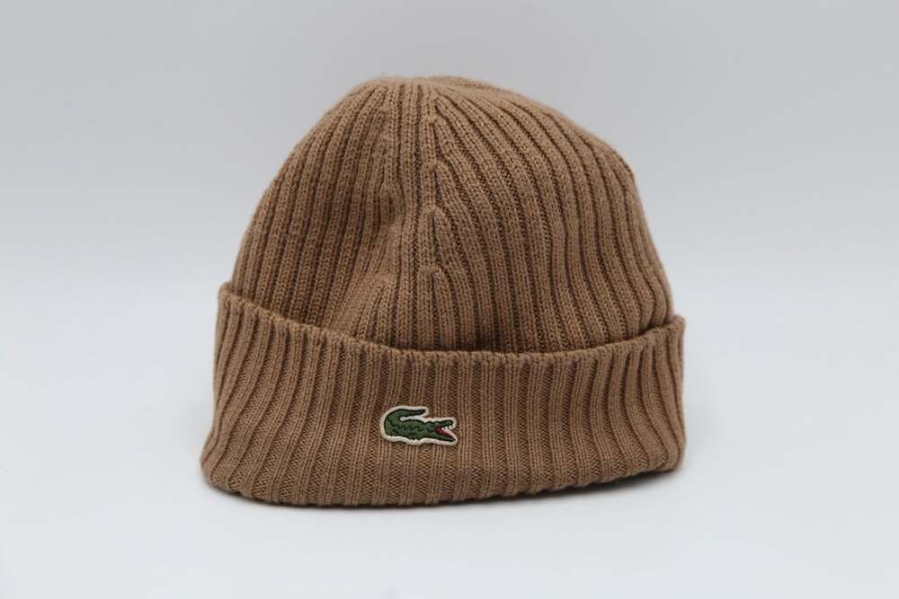 Lacoste Rib Knit Wool Beanie Size One Size Brown